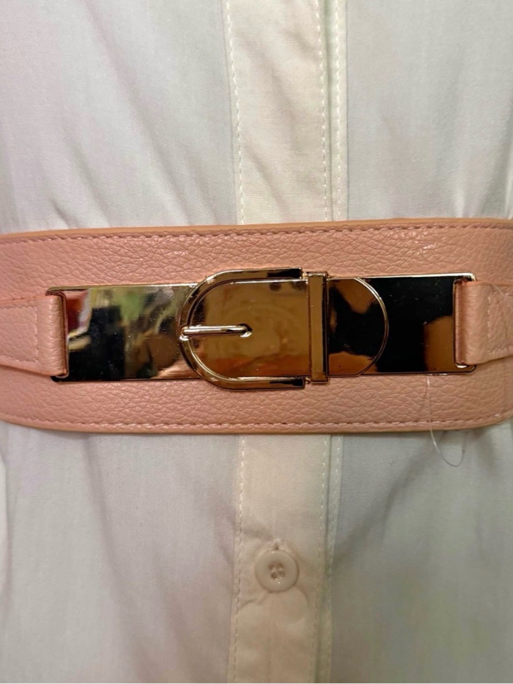Wide Blush Pink Women’s Waist Belt with Gold Accent